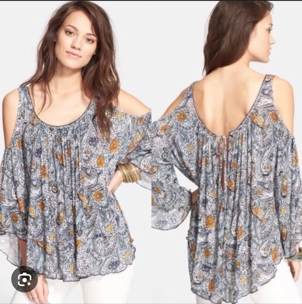 Free People Chloe Boho Cold Shoulder Top